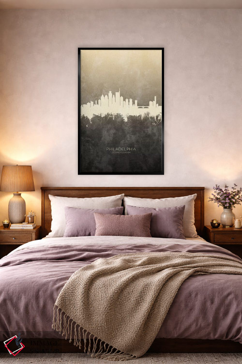 تابلو دکوراتیو خط افق فیلادلفیا پنسیلوانیا خاکستری مایل به قهوه ای اثر مایکل تامپست - D4B