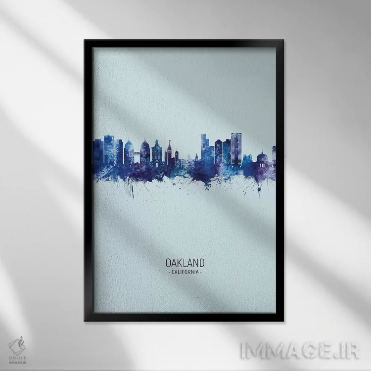 تابلو دکوراتیو منظره پرتره اوکلند کالیفرنیا با آبی تیره اثر مایکل تامپست - نمای قابدار مشکی