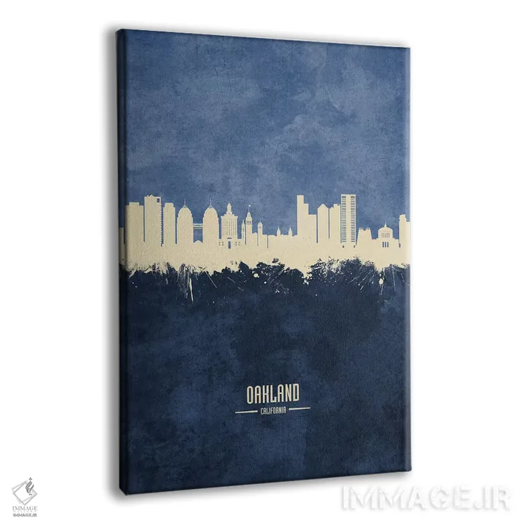 تابلو دکوراتیو منظره اوکلند کالیفرنیا با رنگ سرمه ای اثر مایکل تامپست - نمای پرسپکتیو محصول