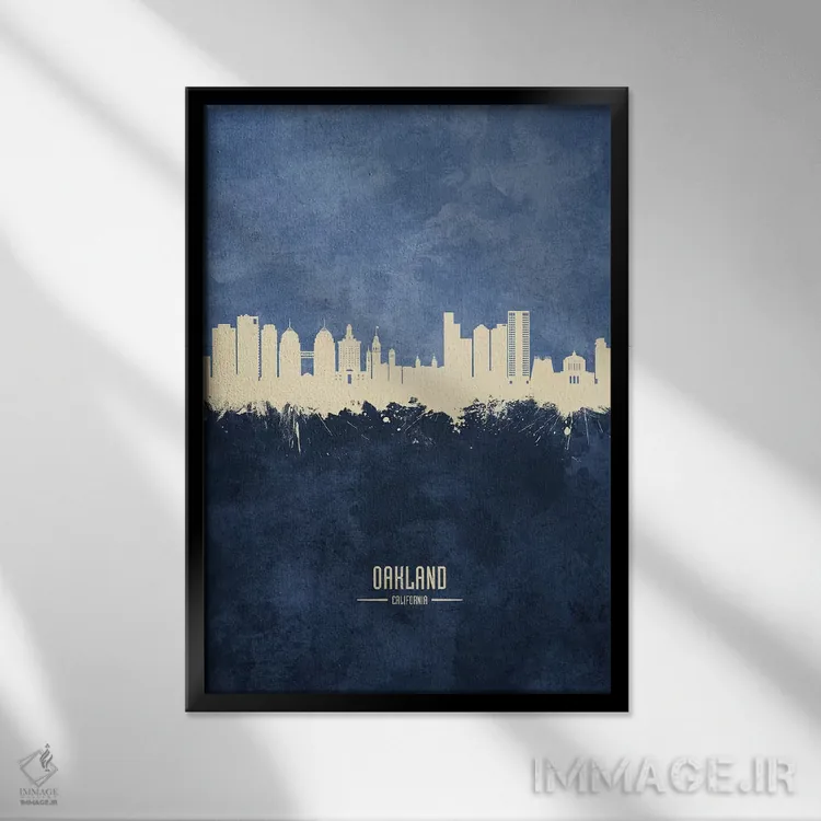 تابلو دکوراتیو منظره اوکلند کالیفرنیا با رنگ سرمه ای اثر مایکل تامپست - نمای قابدار مشکی