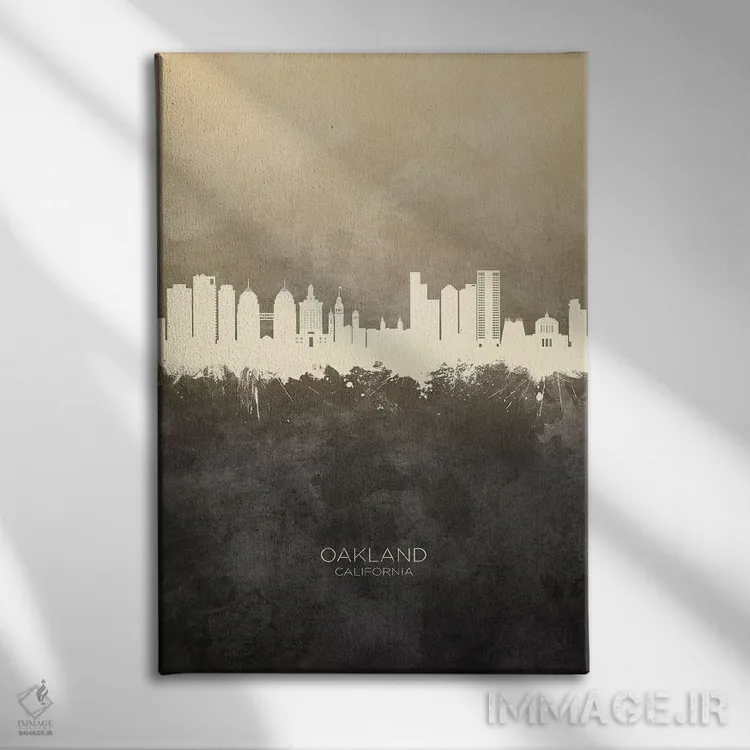 تابلو دکوراتیو منظره اوکلند کالیفرنیا با رنگ تاپ اثر مایکل تامپست - نمای روبهرو روی دیوار