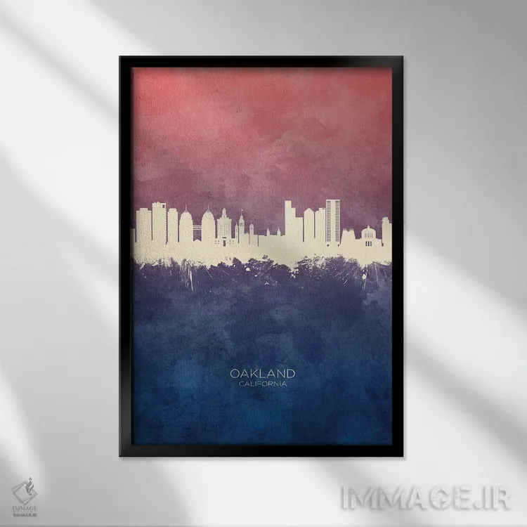 تابلو دکوراتیو منظره اوکلند کالیفرنیا با رنگ آبی رز اثر مایکل تامپست - نمای قابدار مشکی