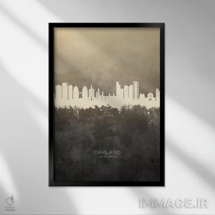 تابلو دکوراتیو منظره اوکلند کالیفرنیا با رنگ تاپ اثر مایکل تامپست - نمای قابدار مشکی