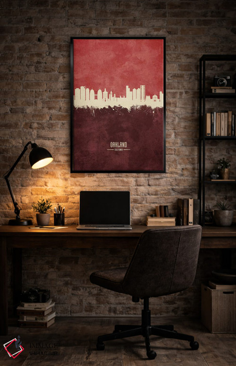 تابلو دکوراتیو منظره اوکلند کالیفرنیا با رنگ زرشکی اثر مایکل تامپست - D3B