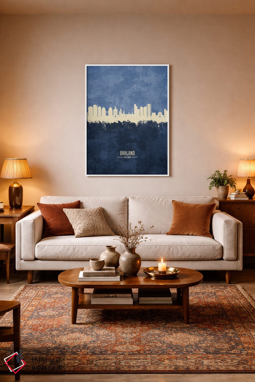 تابلو دکوراتیو منظره اوکلند کالیفرنیا با رنگ سرمه ای اثر مایکل تامپست - D2W