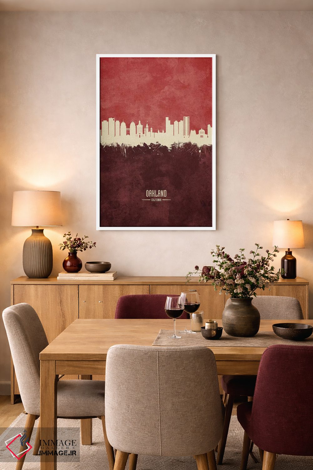 تابلو دکوراتیو منظره اوکلند کالیفرنیا با رنگ زرشکی اثر مایکل تامپست - D5W