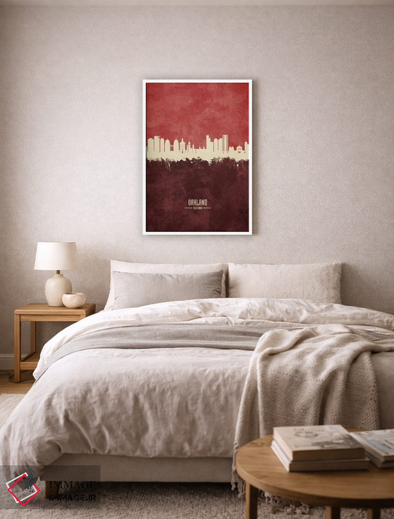 تابلو دکوراتیو منظره اوکلند کالیفرنیا با رنگ زرشکی اثر مایکل تامپست - D4W