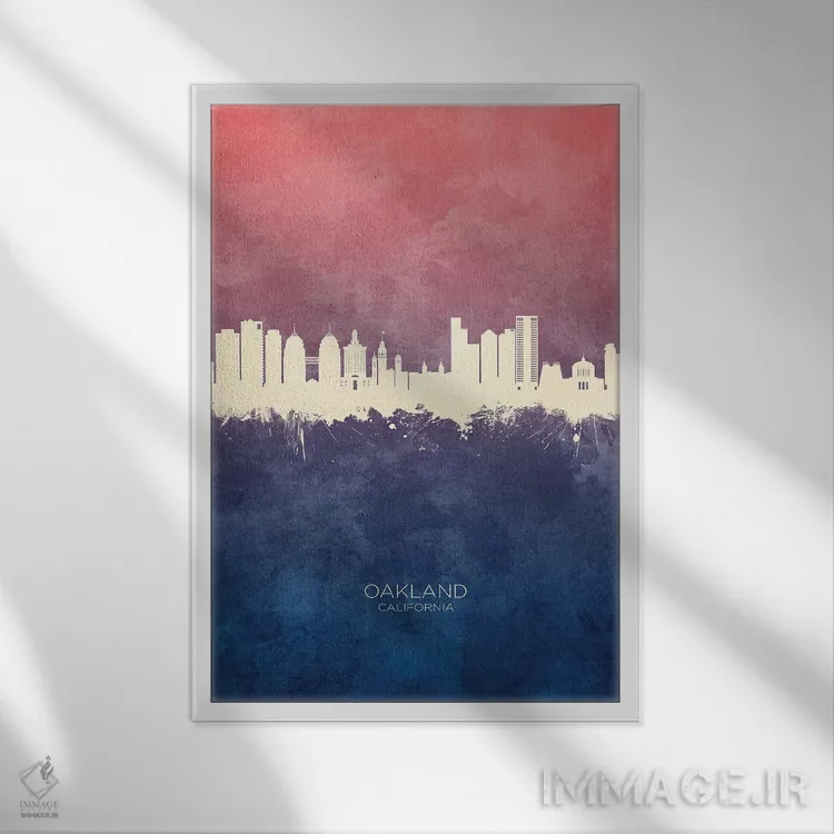 تابلو دکوراتیو منظره اوکلند کالیفرنیا با رنگ آبی رز اثر مایکل تامپست - نمای قابدار سفید