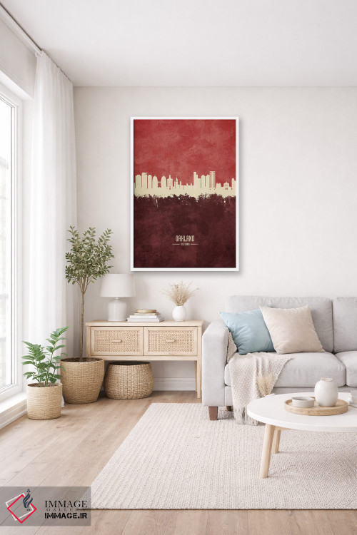 تابلو دکوراتیو منظره اوکلند کالیفرنیا با رنگ زرشکی اثر مایکل تامپست - D2W