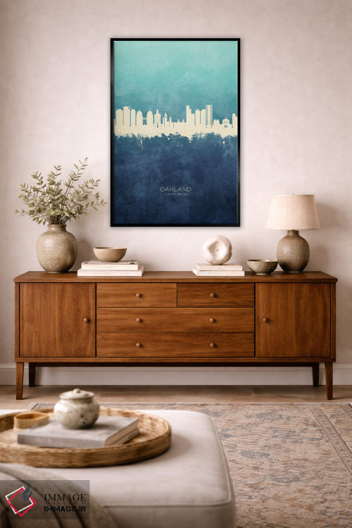 تابلو دکوراتیو منظره اوکلند کالیفرنیا با سرمه ای و فیروزه ای اثر مایکل تامپست - D3B