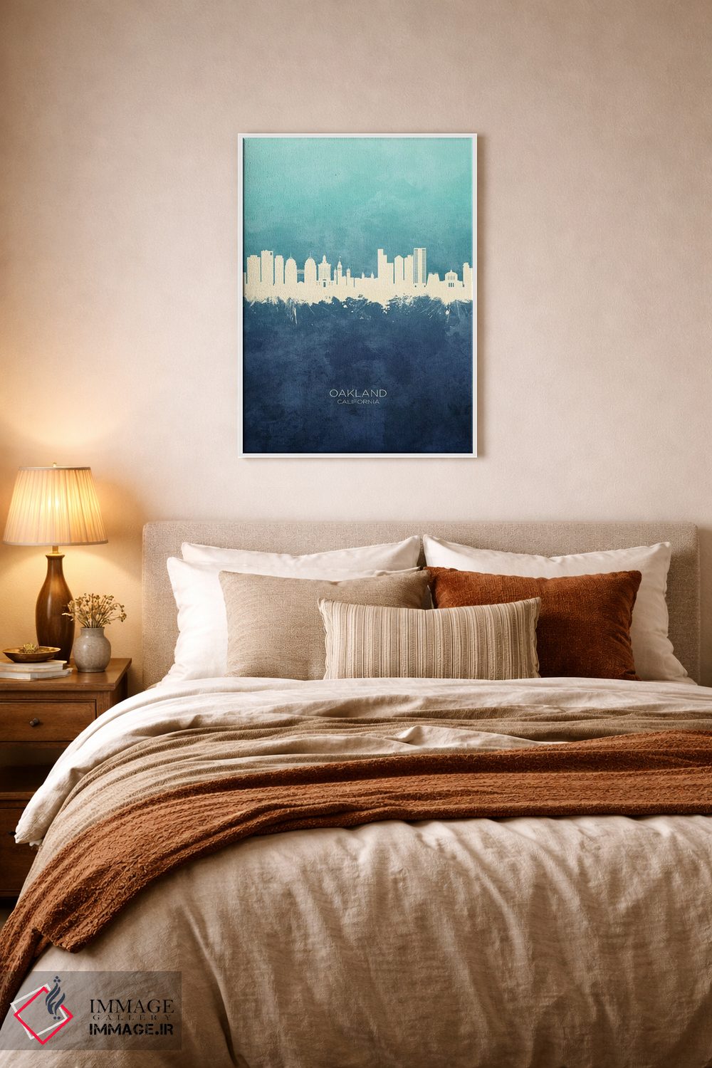 تابلو دکوراتیو منظره اوکلند کالیفرنیا با سرمه ای و فیروزه ای اثر مایکل تامپست - D5W