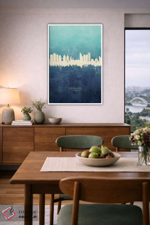 تابلو دکوراتیو منظره اوکلند کالیفرنیا با سرمه ای و فیروزه ای اثر مایکل تامپست - D6W