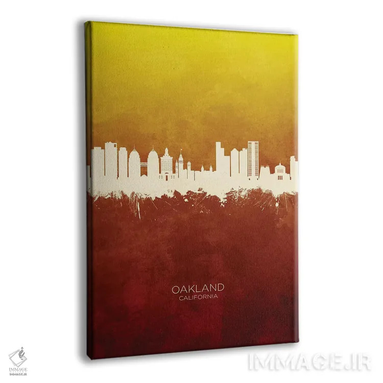 تابلو دکوراتیو منظره اوکلند کالیفرنیا با قرمز و طلایی اثر مایکل تامپست - نمای پرسپکتیو محصول