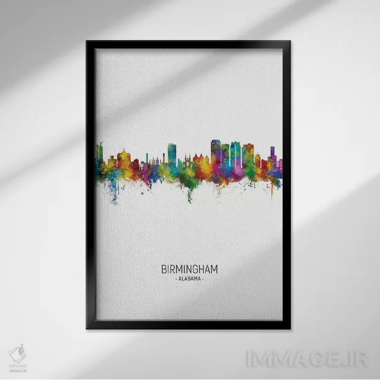 تابلو دکوراتیو منظره پرتره بیرمنگام، آلاباما اثر مایکل تامپست - نمای قابدار مشکی