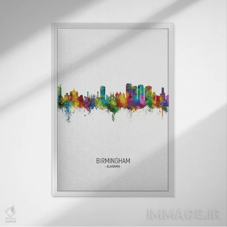 تابلو دکوراتیو منظره پرتره بیرمنگام، آلاباما اثر مایکل تامپست - نمای قابدار سفید