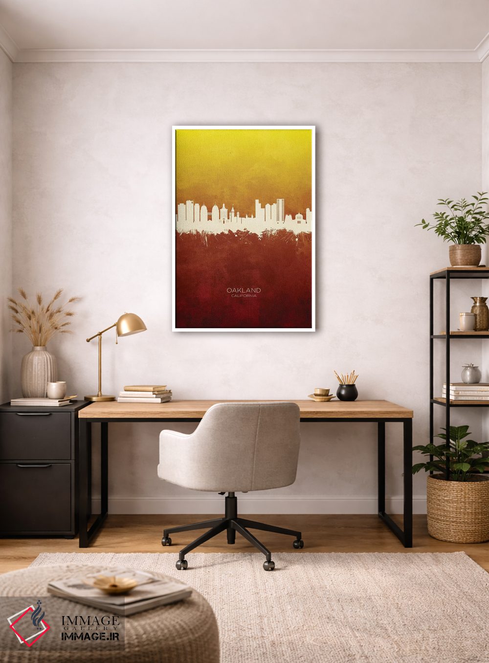 تابلو دکوراتیو منظره اوکلند کالیفرنیا با قرمز و طلایی اثر مایکل تامپست - D3W