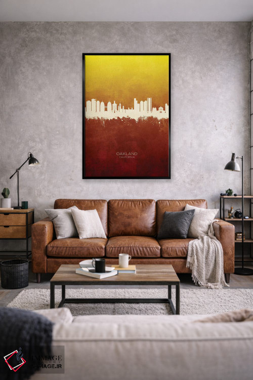 تابلو دکوراتیو منظره اوکلند کالیفرنیا با قرمز و طلایی اثر مایکل تامپست - D1B