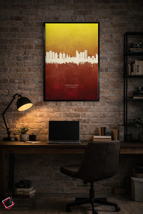 تابلو دکوراتیو منظره اوکلند کالیفرنیا با قرمز و طلایی اثر مایکل تامپست - D5B