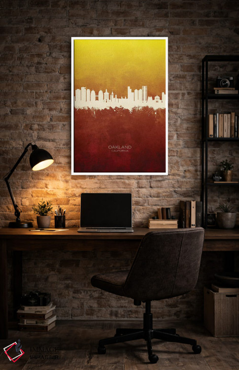 تابلو دکوراتیو منظره اوکلند کالیفرنیا با قرمز و طلایی اثر مایکل تامپست - D4W