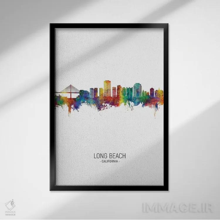 تابلو دکوراتیو نمای عمودی خط افق لانگ بیچ، کالیفرنیا اثر مایکل تامپست - نمای قابدار مشکی