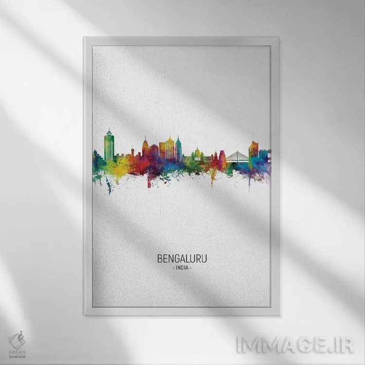 تابلو دکوراتیو نمای عمودی خط افق بنگلور، هند اثر مایکل تامپست - نمای قابدار سفید