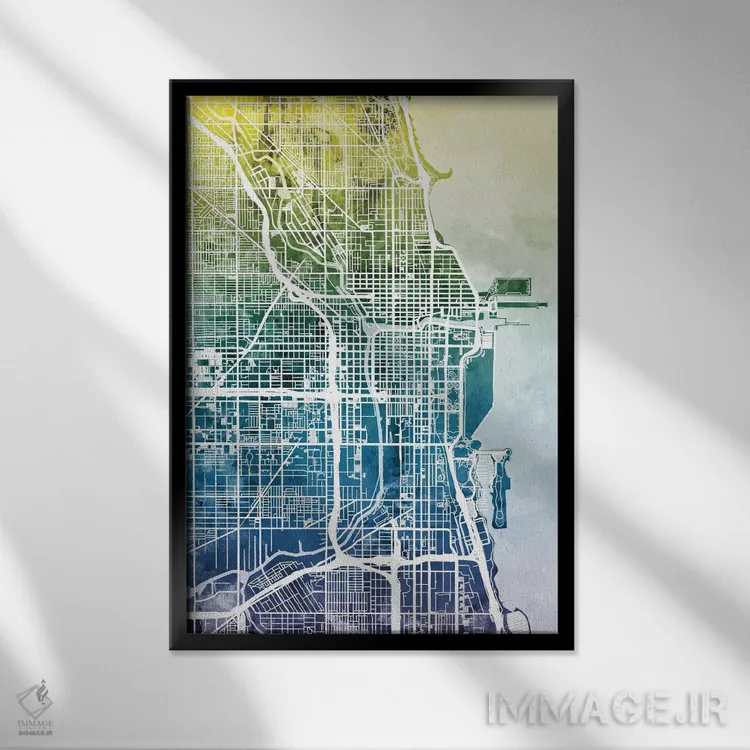 تابلو انتزاعی Illinois, USA,نقشه گرباورهای شیکاگو، ایلینوی، آمریکا اثر مایکل تامپست - نمای قابدار مشکی
