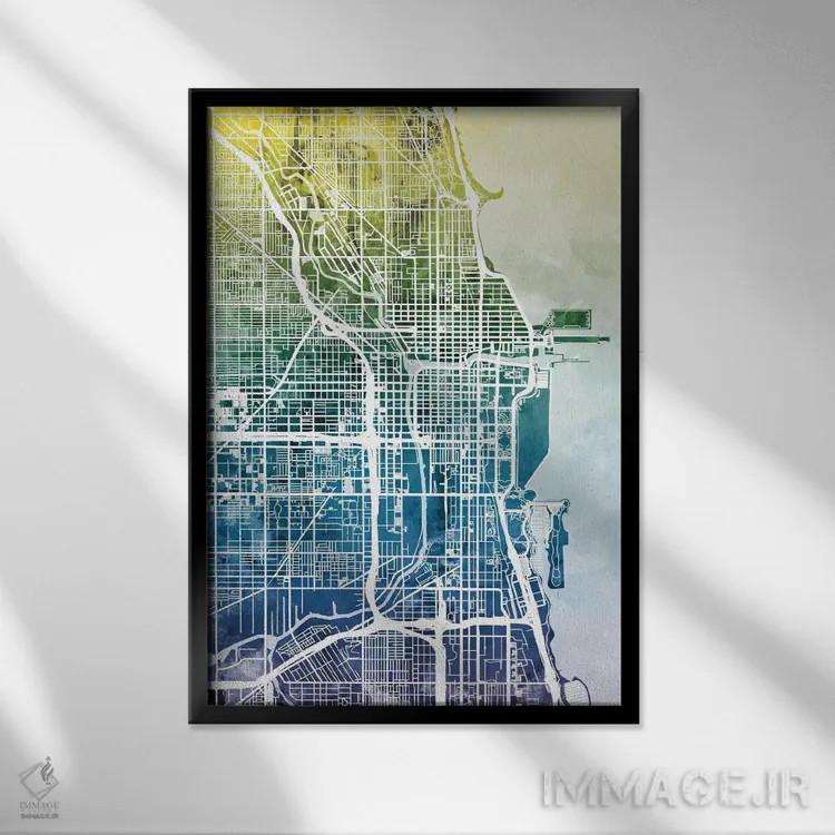 تابلو انتزاعی Illinois, USA,نقشه گرباورهای شیکاگو، ایلینوی، آمریکا اثر مایکل تامپست - نمای قابدار مشکی