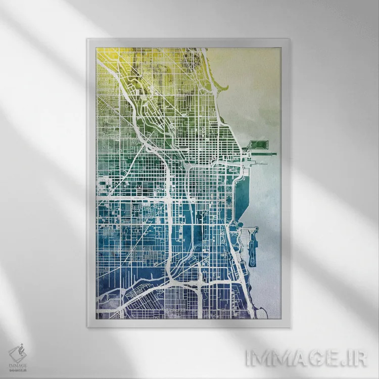 تابلو انتزاعی Illinois, USA,نقشه گرباورهای شیکاگو، ایلینوی، آمریکا اثر مایکل تامپست - نمای قابدار سفید