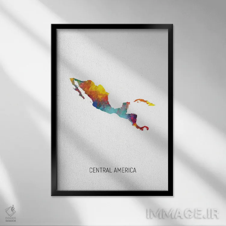 تابلو دکوراتیو نقشه آمریکای مرکزی اثر مایکل تامپست - نمای قابدار مشکی