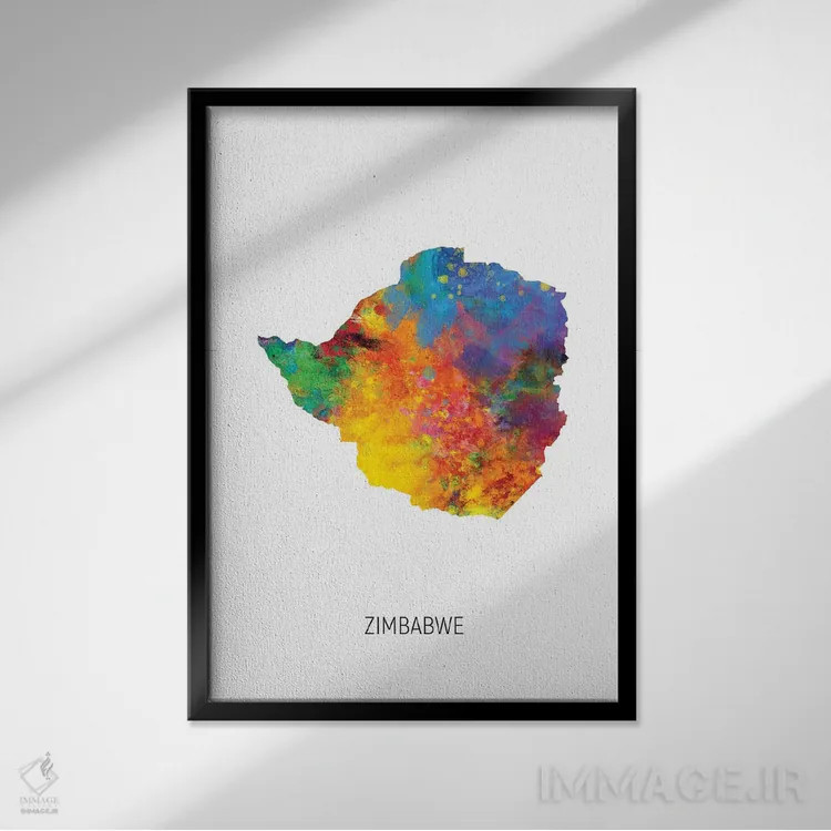 تابلو دکوراتیو نقشه زیمبابوه اثر مایکل تامپست - نمای قابدار مشکی