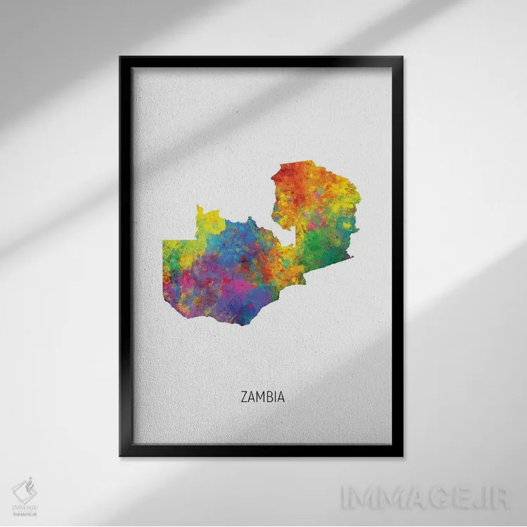 تابلو دکوراتیو نقشه زامبیا اثر مایکل تامپست - نمای قابدار مشکی
