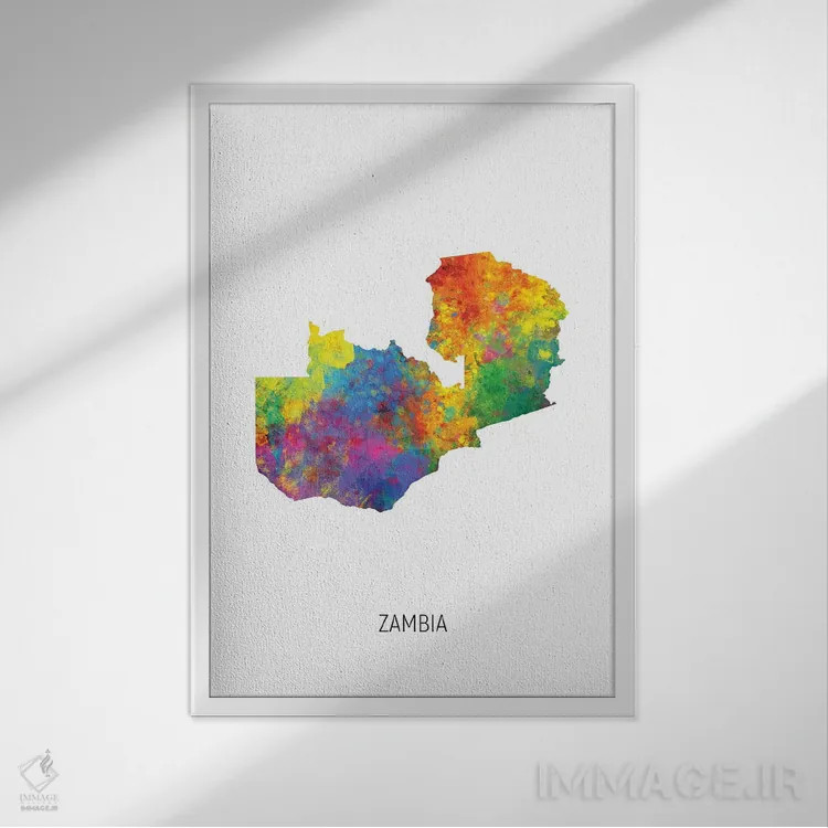 تابلو دکوراتیو نقشه زامبیا اثر مایکل تامپست - نمای قابدار سفید