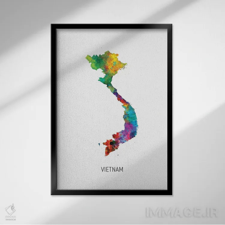 تابلو دکوراتیو نقشه ویتنام اثر مایکل تامپست - نمای قابدار مشکی