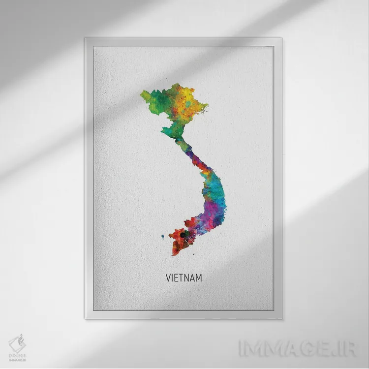 تابلو دکوراتیو نقشه ویتنام اثر مایکل تامپست - نمای قابدار سفید