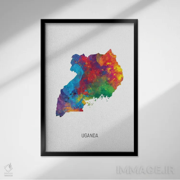 تابلو دکوراتیو نقشه اوگاندا اثر مایکل تامپست - نمای قابدار مشکی