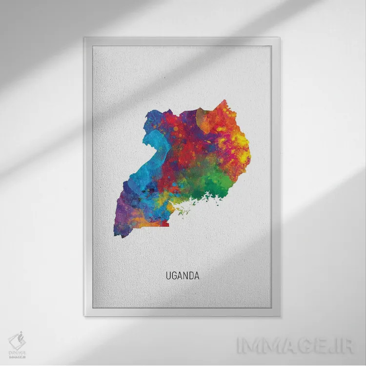 تابلو دکوراتیو نقشه اوگاندا اثر مایکل تامپست - نمای قابدار سفید