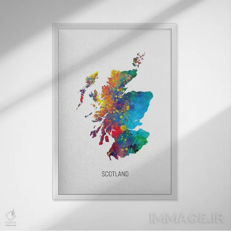 تابلو دکوراتیو نقشه اسکاتلند اثر مایکل تامپست - نمای قابدار سفید