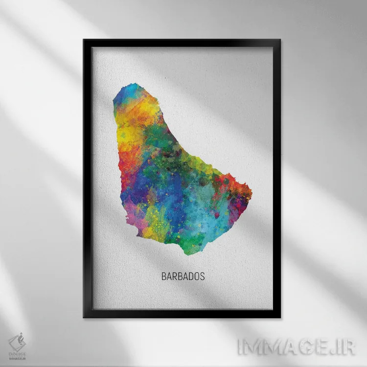 تابلو دکوراتیو نقشه باربادوس اثر مایکل تامپست - نمای قابدار مشکی