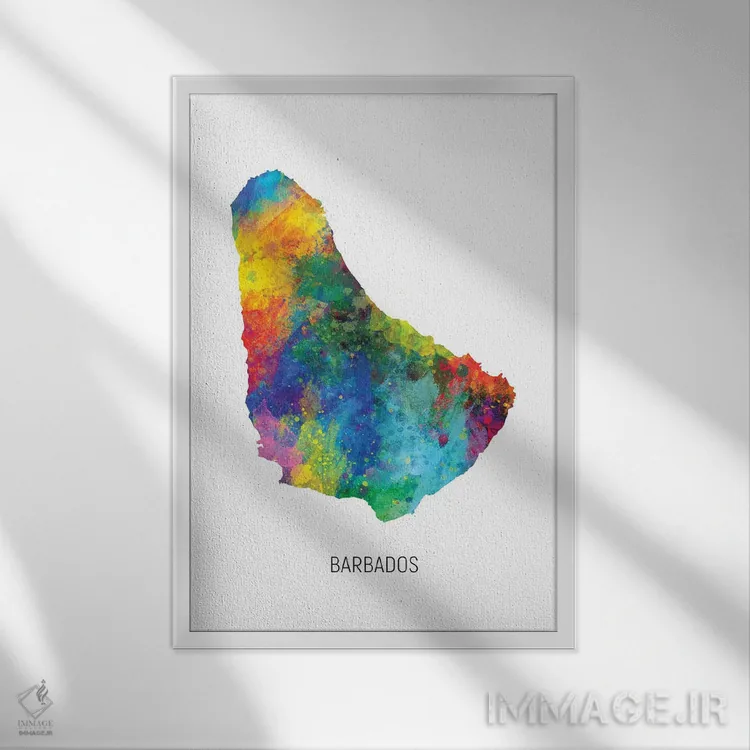تابلو دکوراتیو نقشه باربادوس اثر مایکل تامپست - نمای قابدار سفید