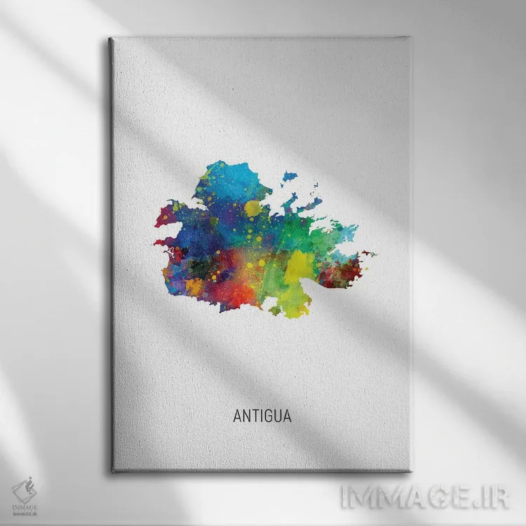 تابلو دکوراتیو نقشه آنتیگوا اثر مایکل تامپست - نمای روبهرو روی دیوار