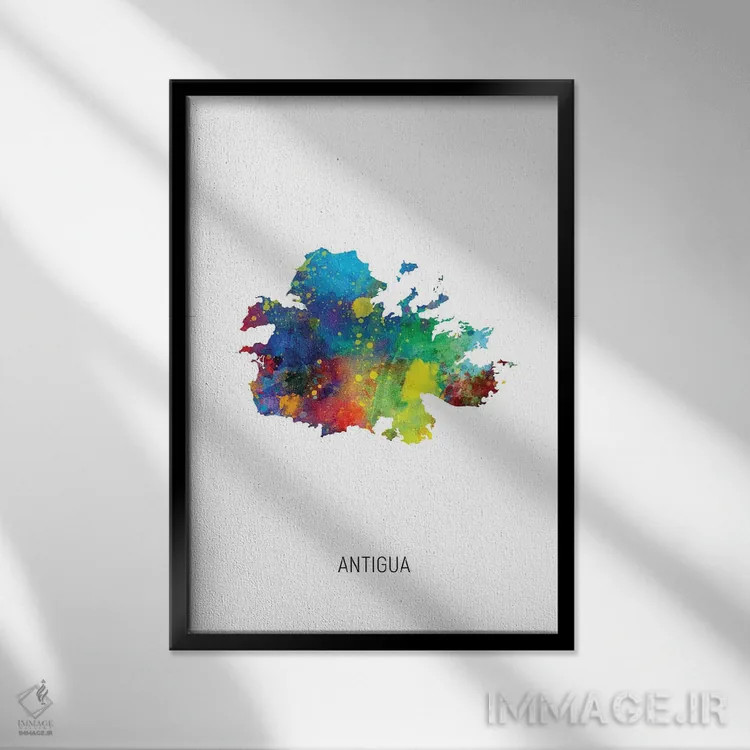 تابلو دکوراتیو نقشه آنتیگوا اثر مایکل تامپست - نمای قابدار مشکی