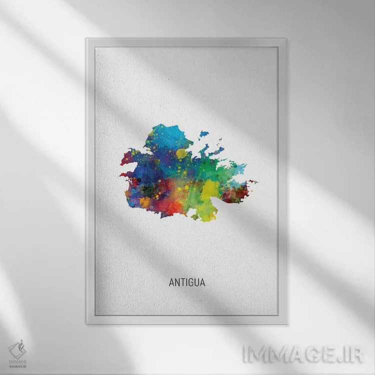 تابلو دکوراتیو نقشه آنتیگوا اثر مایکل تامپست - نمای قابدار سفید