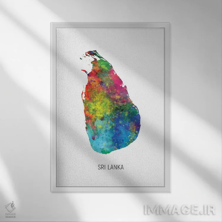 تابلو دکوراتیو نقشه سری لانکا اثر مایکل تامپست - نمای قابدار سفید