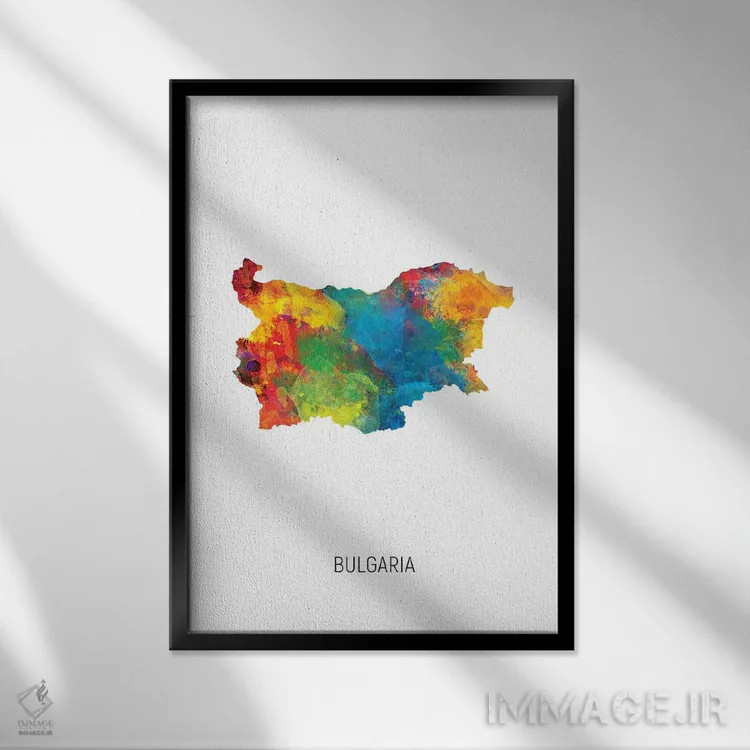 تابلو دکوراتیو نقشه بلغارستان اثر مایکل تامپست - نمای قابدار مشکی