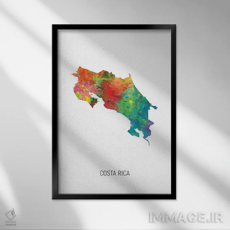 تابلو دکوراتیو نقشه کاستاریکا اثر مایکل تامپست - نمای قابدار مشکی