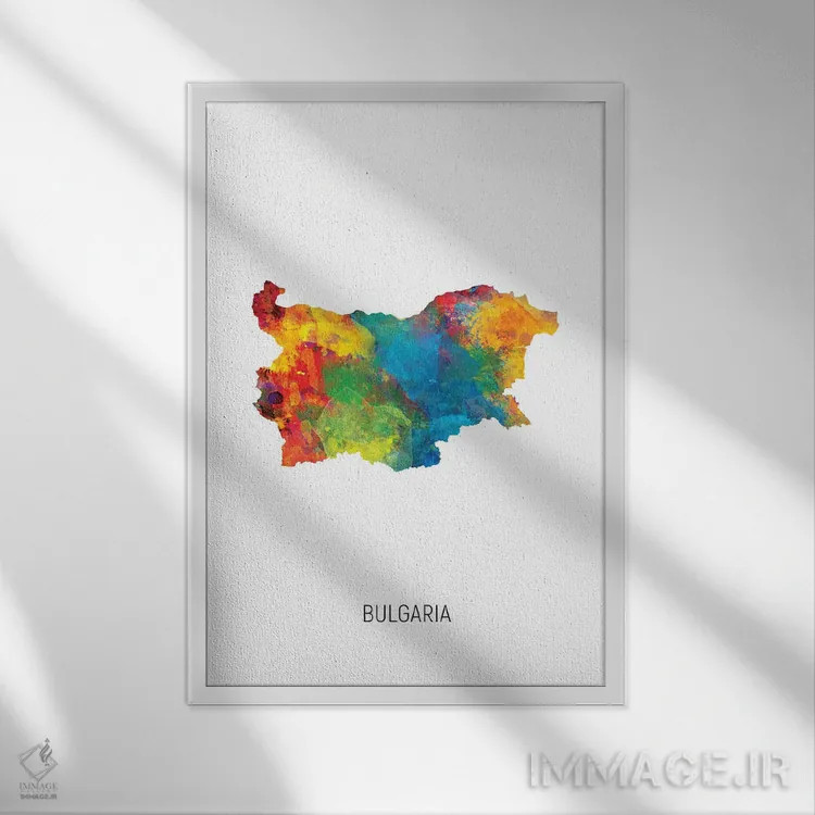 تابلو دکوراتیو نقشه بلغارستان اثر مایکل تامپست - نمای قابدار سفید
