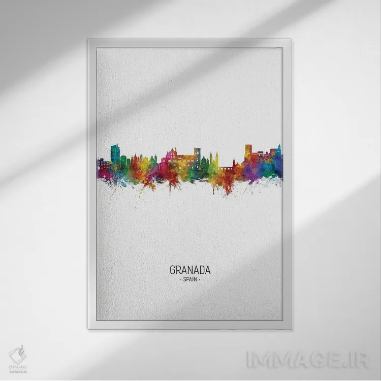 تابلو دکوراتیو نمای عمودی خط افق گرانادا، اسپانیا اثر مایکل تامپست - نمای قابدار سفید