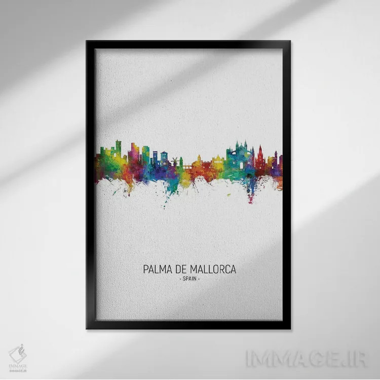 تابلو دکوراتیو نمای عمودی افق پالما ده مایورکا اسپانیا اثر مایکل تامپست - نمای قابدار مشکی