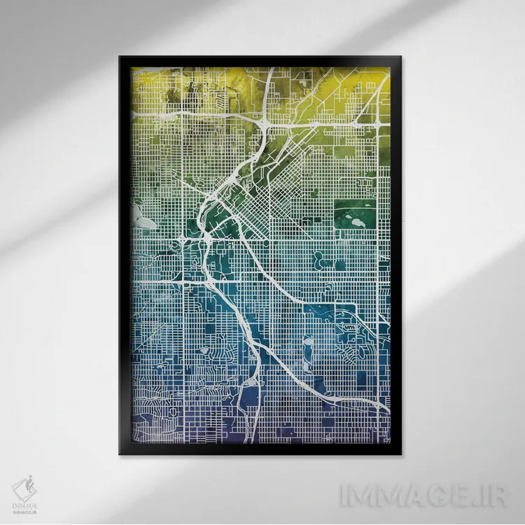 تابلو انتزاعی Colorado, USA,نقشه گرباورهای دنور، کلرادو، ایالات متحده آمری… اثر مایکل تامپست - نمای قابدار مشکی