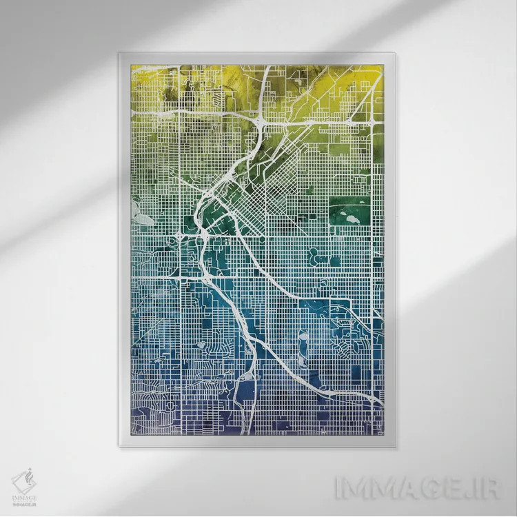 تابلو انتزاعی Colorado, USA,نقشه گرباورهای دنور، کلرادو، ایالات متحده آمری… اثر مایکل تامپست - نمای قابدار سفید